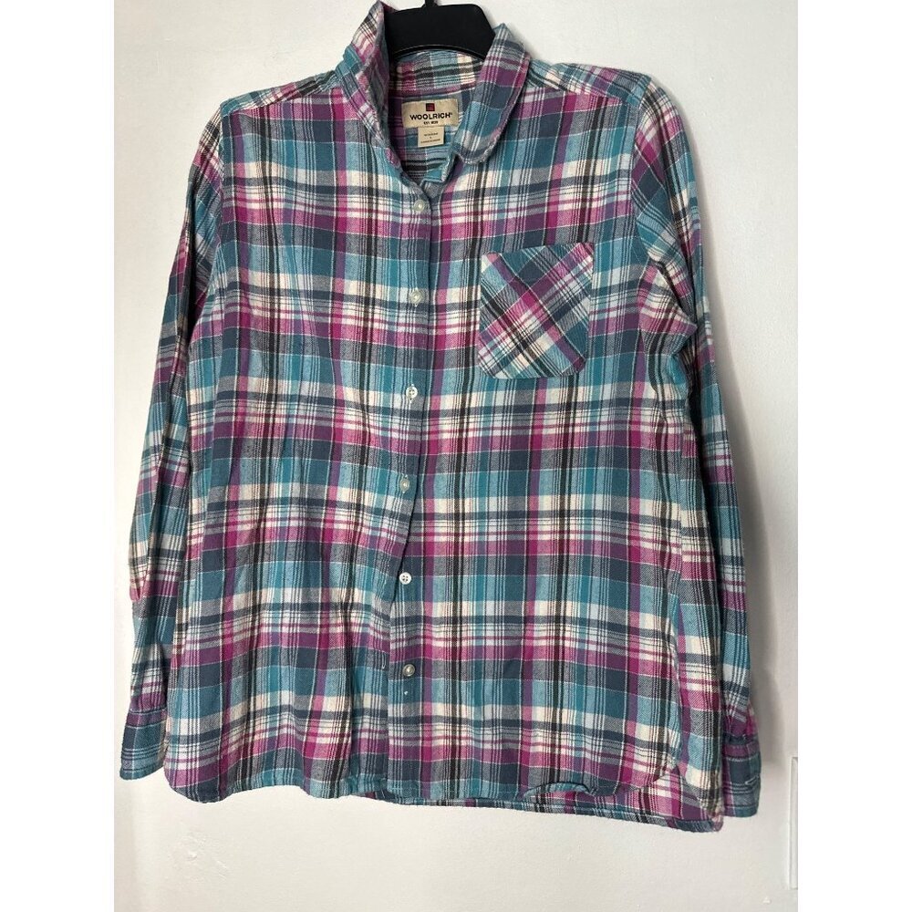 Woolrich Women’s L Oversized Boxy Flannel Shirt Button-Down retro vtg y2k cabin